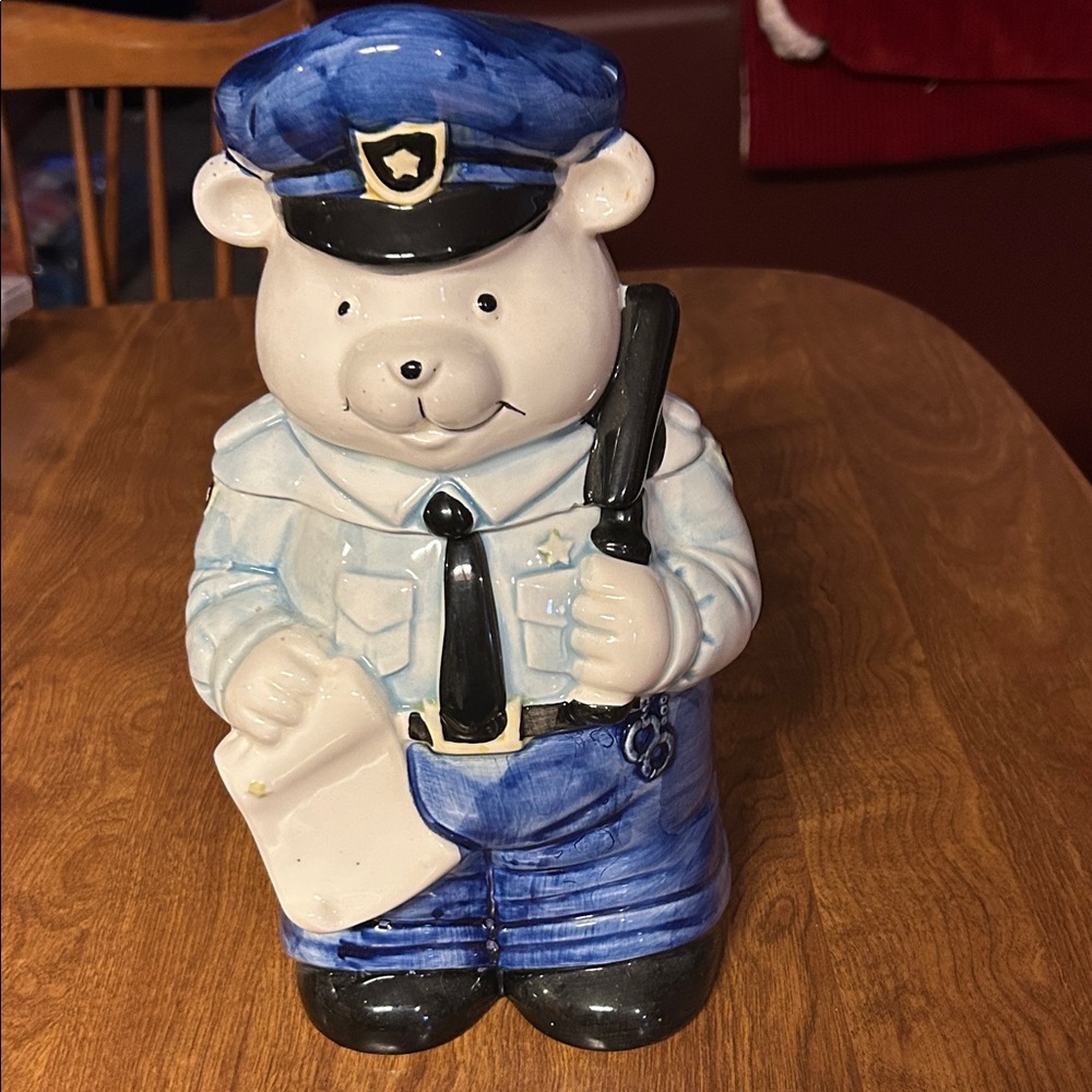 Charming Police Bear Cookie Jar - Blue and Black